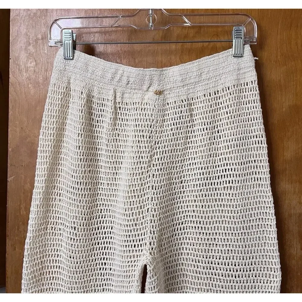 PQ Swim Eliza Crochet High Waist Pants Ivory Cream Beach Size XS/S Festival Boho